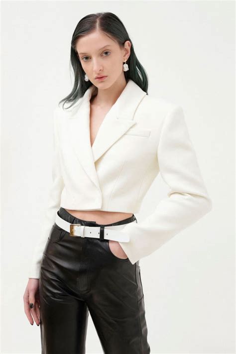 Cropped Jacket White Wool and Silk 